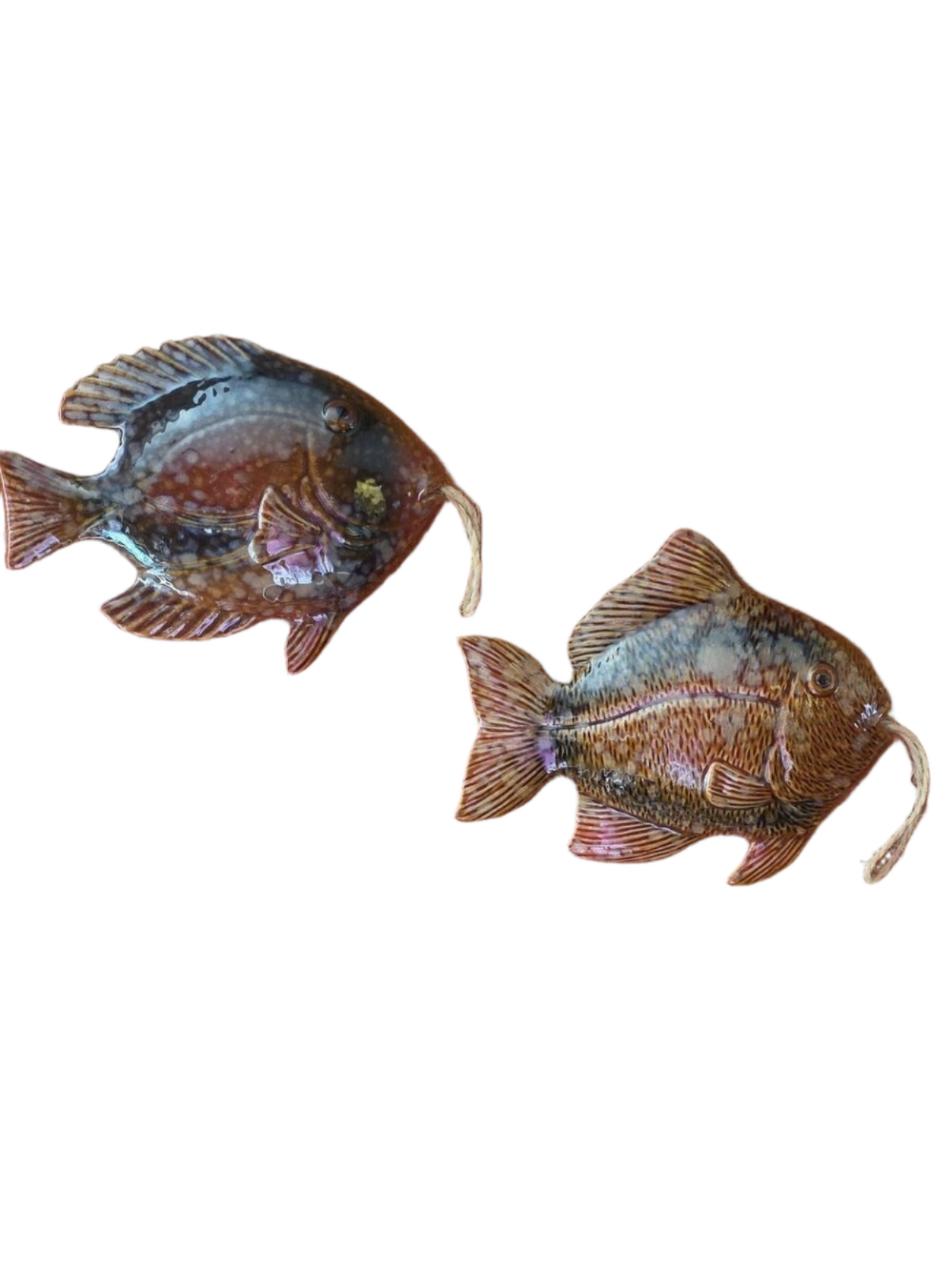 Vintage Studio Pottery Glazed Ceramic Fish Wall Hangings Plaques (Set of 2)